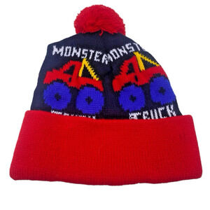 Monster Trucks Winter Hat Knit Beanie Pom Pom 90s Young Boys 4-8 Yrs Ski
